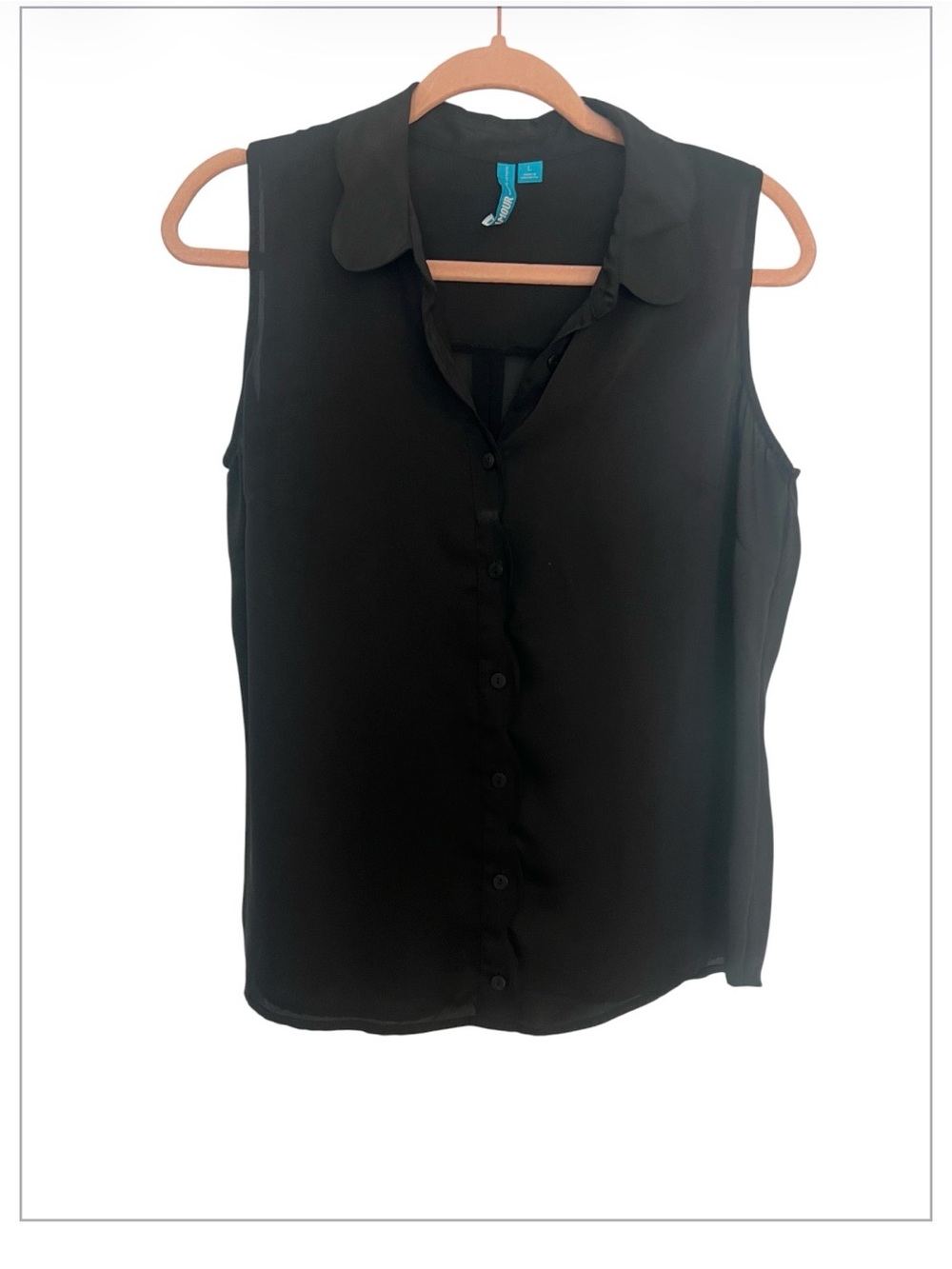 L'Amour Black Sleeveless Button-Down Shirt